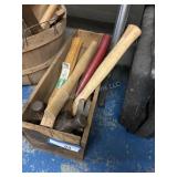 Wooden Box of hammers and handles