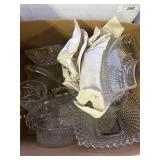 Box of Glass Serving Dishes and other