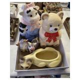 2 Cookie Jars, Vintage Japan Cow Creamer and Cow S