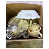 Box of Tea Pots, Decorative Trays, Bowls and Othe