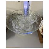 Glass Punch Bowl and Glasses