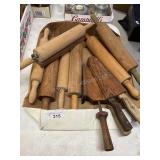 Flat of Wood Rolling Pins and Cutlery Set