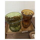 Green Glass Vase, Brown Goblet, Candy Bowl and Wi