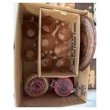 8 Vintage Peach Mugs, Candy Dish, 2 Pink Depressi