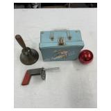 Vintage Brass Bell, "G"Man Toy Gun, Swiss Music B