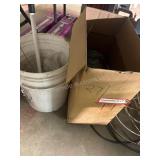 Bucket of Garden Hose Nozzles, HVAC Duct, a Chain