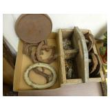 2 Boxes of Rusty Horseshoes and Iron Griddle