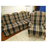 Plaid Couch and Chair - Couch 80in x 38in