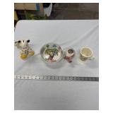 2 Ceramic Figures, Cup and Dish