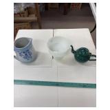 E.O. Brody Milk Glass Compote, Ceramic Pitcher an