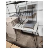 Metal leg table and 2 metal shelves