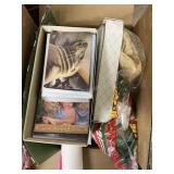 2 boxes Christmas wrapping paper, cards, ribbons