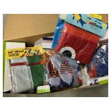Box of windsocks, tablecloth, drapery and  fall