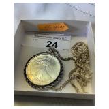 1995 US silver dollar on sterling chain -