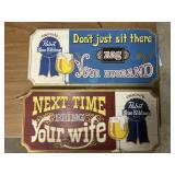 2 wooden beer signs
