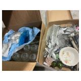 Two boxes dishes & misc.