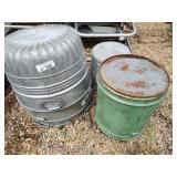 3 galvanized tubs and 2 buckets