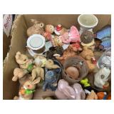 3 flats of figurines and glassware