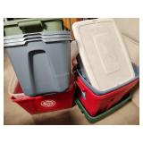 Lot of plastic totes most no lids