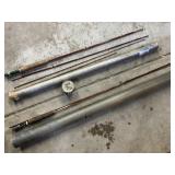 Two vintage bamboo fishing rods - one tip broken