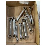 Assorted box end wrenches, different brands