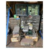 5 parts bins and hardware in front of