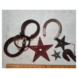 Horseshoe items, cast iron stars and hook