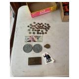 Assorted coins and other items