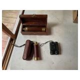 Binoculars and 2 hand held telescopes