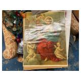 Saint Cecilia picture, lights, miniature houses