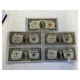 5 Vintage Dollar Bills