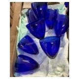 Blue Glass Stemware and Blue Glass Bottle