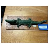 Vintage Cast Alligator on Wood Stand
