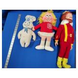 3 stuffed dolls