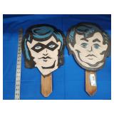 2 wood painted faces