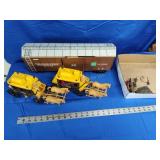2 plastic wagons, cardboard train and other