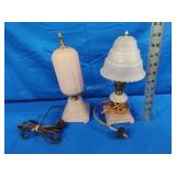 2 Pink glass table lamps
