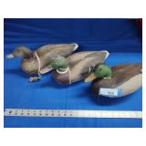 3 duck decoys - 2 plastic 1 wood