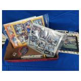 Football pictures, button, pencils