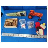 Toy school desks, wood miniatures and other