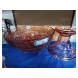 Pink glass punch bowl set