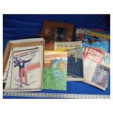 Magazines, scrap book, sheet music