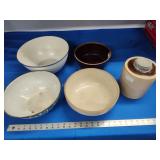Macomb jar and 4 bowls - 2 stoneware 2 enamel