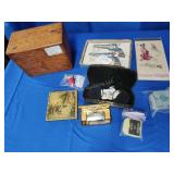 Wood box and assorted items