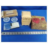 Candlestick holders, plastic toy cabinet and box