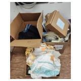 Linens, craft items, fabric - 3 boxes