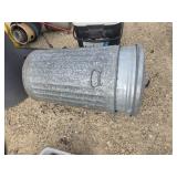2 metal garbage cans and 1 lid