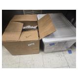 Box of fabric and tote of womens cloths