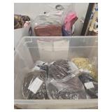 Box of fabric and tote craft items
