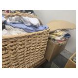 Basket of cloths/fabric and box of fabric